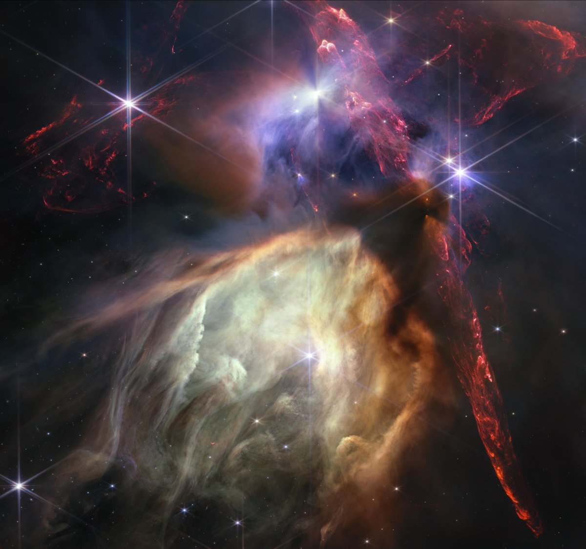 NASAJPL's tweet photo. Happy 1 year, @NASAWebb!

In its first year of science operations, #NASAWebb has revealed our universe like we've never seen before. Its latest image features a small star-forming region in the Rho Ophiuchi cloud complex. 🤩 https://t.co/OuRfTsFnkG https://t.co/cW88sD6Fww