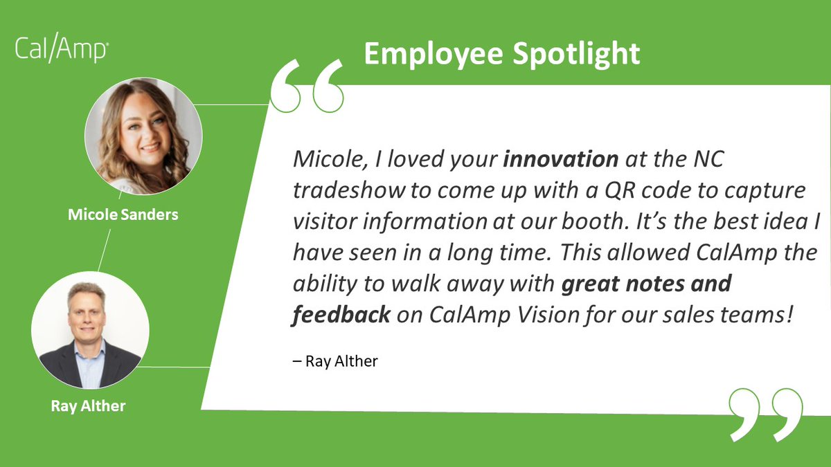 Our July Employee Spotlight shines on Micole Sanders of our wonderful Customer Success team! Thank you, Micole, for your innovative tactics at one of our K-12 trade shows this summer. Your creativity is so important to our success! 🌟

#CalAmp