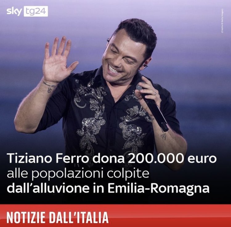 Che bella notizia . Complimenti a @TizianoFerro ❤️ #alluvioneEmiliaRomagna