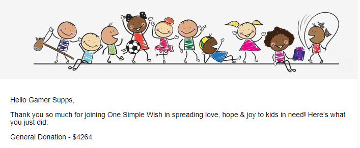 last month during the month June the code "socks" raised a total of $4264 for @OneSimpleWish