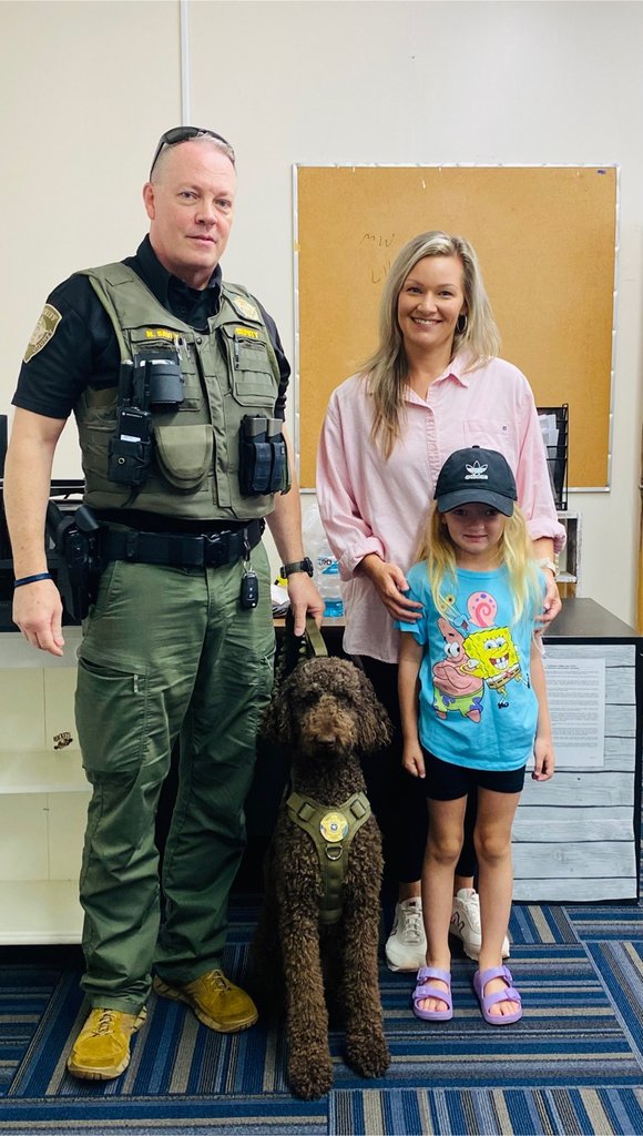 Hazel, therapy dog with Pittsburg County Sheriff’s Department, will be  joining us monthly this year to hang out. Thank you Mark and Hazel for our many upcoming memories! #livelikeawarrior #LivingtheLegacyFocusedontheFuture