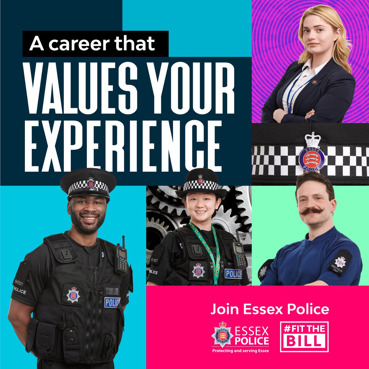 EssexPoliceUK's tweet photo. We know that life experience can be just as valuable as lines on your CV.
At Essex Police, we have more than 300 roles for you to choose from.
Think you #FitTheBill?
Read more here: https://t.co/6D4wPdm15W
#WeValueDifference https://t.co/KLO46TkhvW