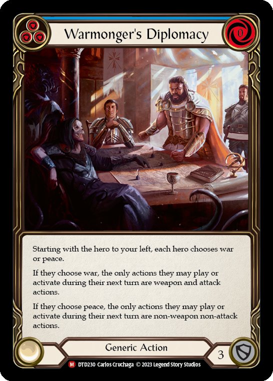 roschbei's tweet photo. Two spicy brews from today's Talishar testing:
1.) Ran into Control Warrior lists, and they felt legit.
2.) Does WD have a possibility of hitting SB slots in this meta? Might be good against Runeblade/Ranger I guess.
#fabtcg #fabconstructed #fabdusktilldawn https://t.co/nvgk3RzyPF
