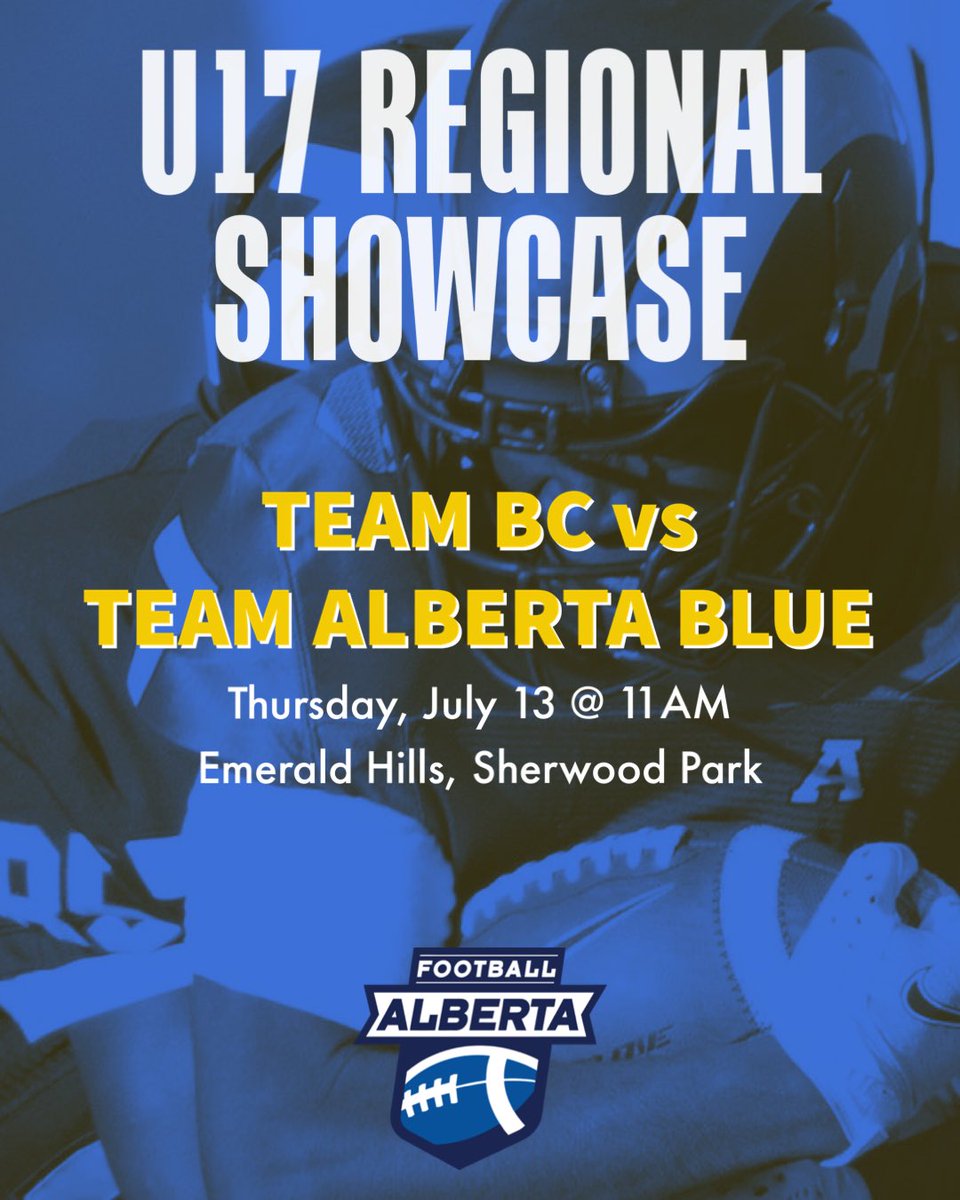 FootballAlberta's tweet photo. Football Alberta is hosting the U17 Regional Showcase tomorrow, come on out and fill out the stands at Emerald Hills, Sherwood Park.
🏈🏈
#football #footballalberta #teamblue #u17 #teamalberta #regionalshowcase https://t.co/VkhxHbWcGx