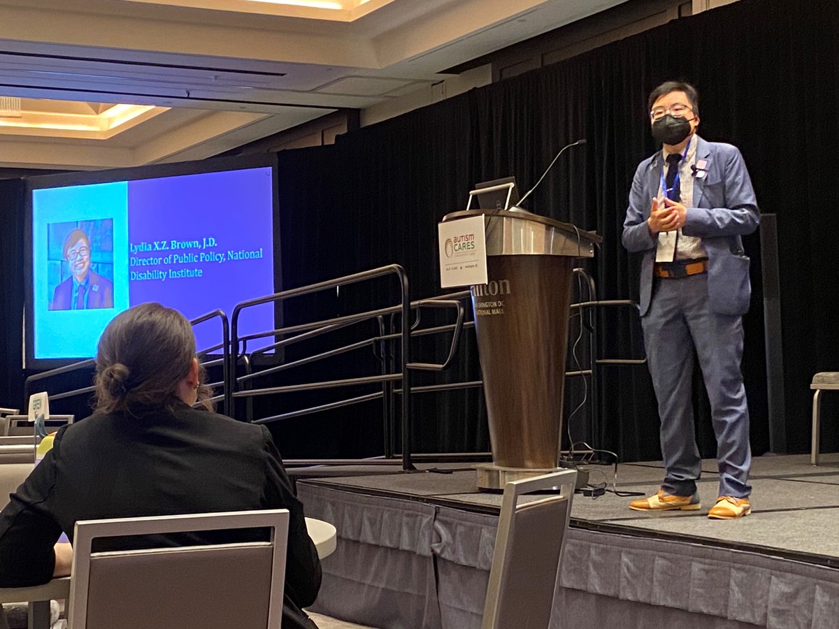 AMCHP_GrowingUp's tweet photo. What an incredible end to the 2023 Autism CARES Meeting hearing from @autistichoya! They are sharing the importance of involving #ActuallyAutistic researchers in #autism research &amp; engaging #Autistic people in research/programs that impact them #LivedExperience #DisabilityJustice https://t.co/cWoSPjXtIO
