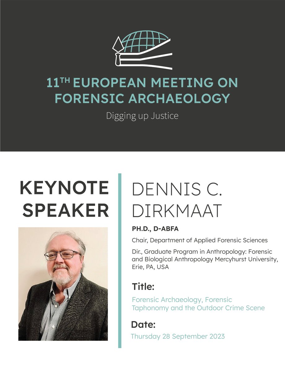 We are delighted to announce our next keynote speaker! Dennis Dirkmaat will be at @EMFAMadrid2023. You can still register and enjoy his fantastic talk!
#forensicarchaeology #forensicanthropology #forensics