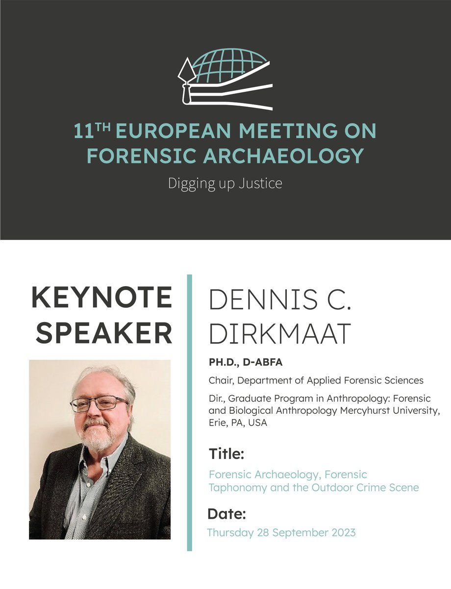 EMFA Madrid 2023 (@emfamadrid2023) on Twitter photo We are delighted to announce our next keynote speaker! Dennis Dirkmaat will be at <a href="/EMFAMadrid2023/">EMFA Madrid 2023</a>. You can still register and enjoy his fantastic talk!
#forensicarchaeology #forensicanthropology #forensics We are delighted to announce our next keynote speaker! Dennis Dirkmaat will be at <a href="/EMFAMadrid2023/">EMFA Madrid 2023</a>. You can still register and enjoy his fantastic talk!
#forensicarchaeology #forensicanthropology #forensics