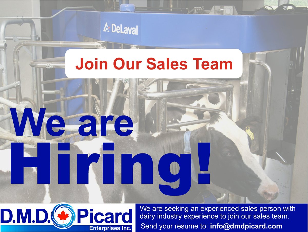 Jablind's tweet photo. 📣WE ARE HIRING! Join our DMD sales team!

We are seeking an experienced sales person with dairy industry experience. 

Send your resume to info@dmdpicard.com https://t.co/mSKiEHsDHF