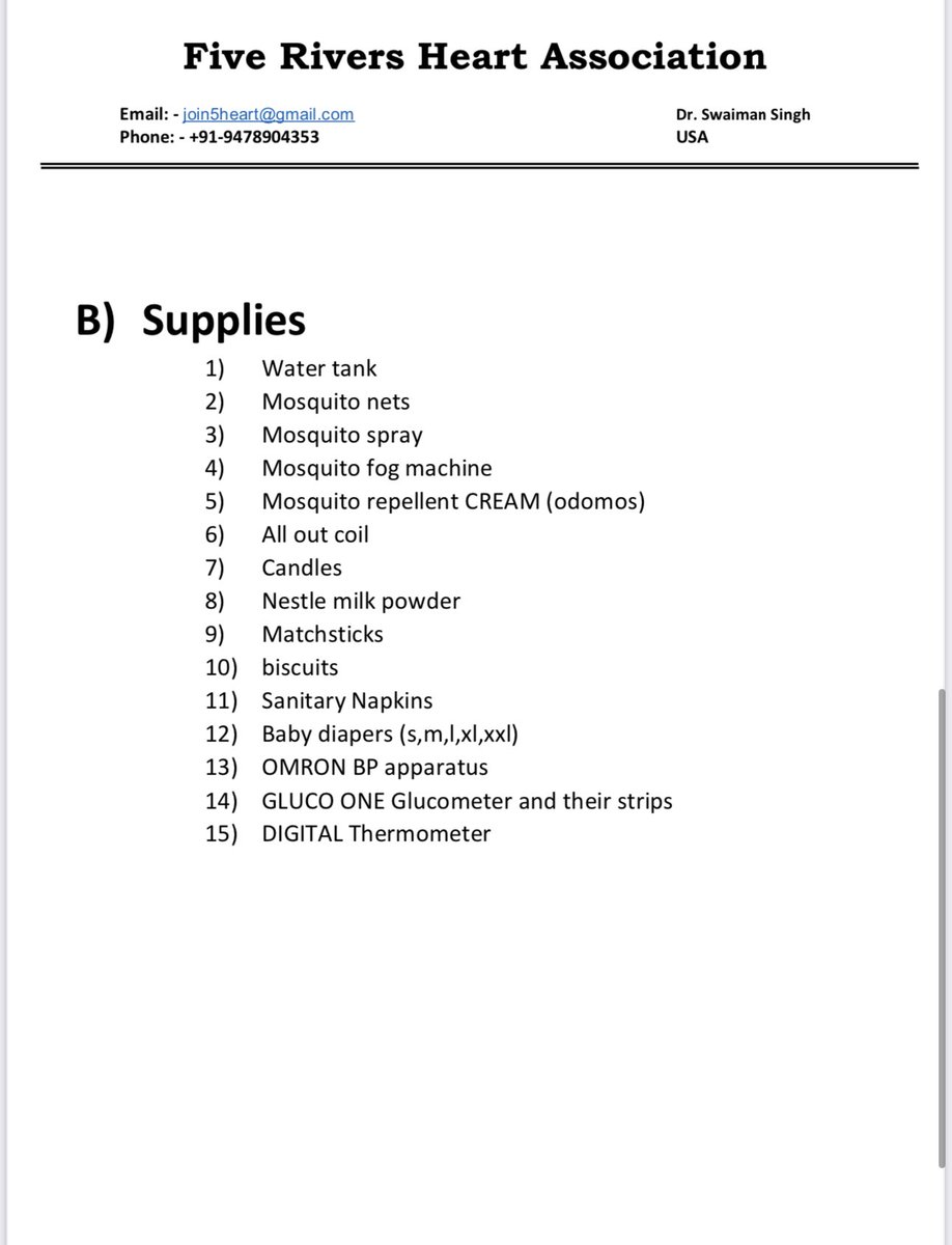 SinghSwaiman's tweet photo. Items List for flood relief - We have the kids working hard on the ground.  Let’s try to support them from the back end with essential supplies. https://t.co/IQ6a21A03x