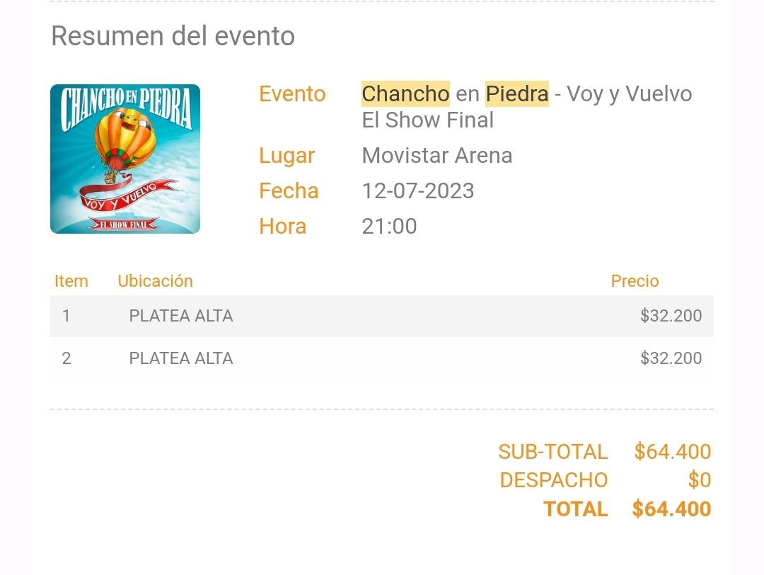 nikolaisoza's tweet photo. Vendo dos entradas para
CHANCHO EN PIEDRA SHOW FINAL!!!
SON PLATEA ALTA
LAS DOS EN 60 MIL
AYUDEN CON EL RT!!!
#ChanchoEnPiedra #Showfinal
#Entrada
@chanchoenpiedra @Juan_Luis16 @MichaelRoldan @EduardoRojas_H favor RT!!! https://t.co/GonEozCBBC