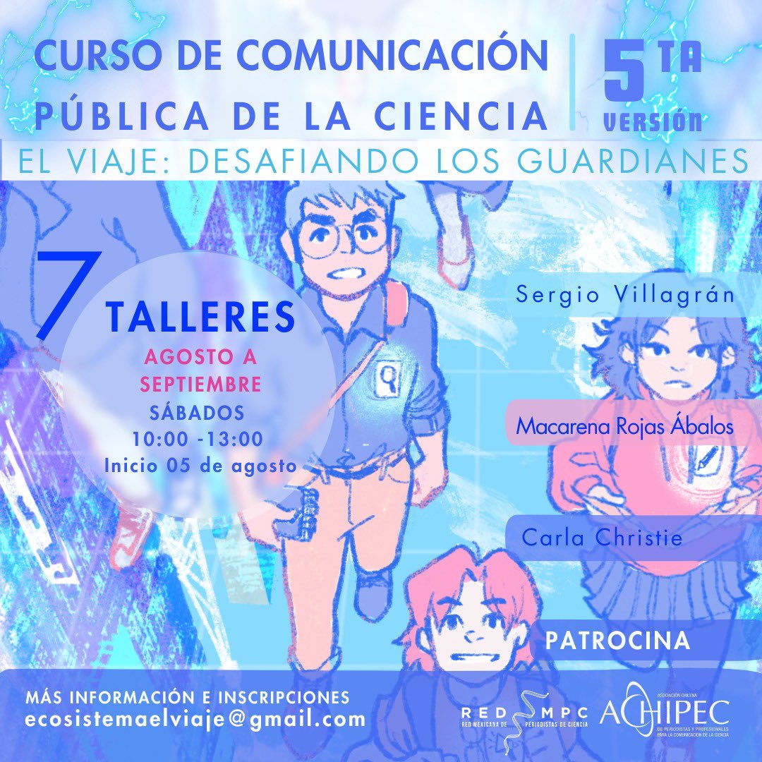 ChristieCarla's tweet photo. 👀📢¡Pronto! 5ta version de curso de Comunicación Pública de la Ciencia “El Viaje”. 7 talleres online, sábados am. Agosto-Sept. + info e inscripción 👉🏽 ecosistemaelviaje@gmail.com Junto a @Mrojas_Abalos @SergVillagran @curso_elviaje https://t.co/sS2gpeiNOk