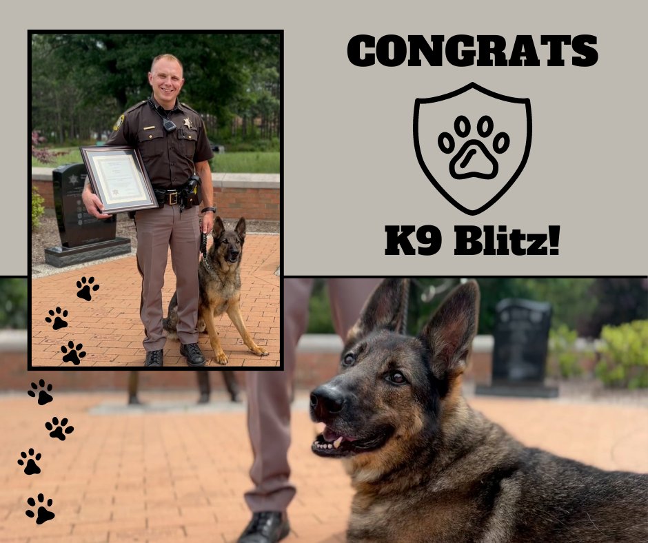 We want to congratulate K9 Blitz on his well-deserved retirement! Pictured here with Deputy Armstrong, Blitz served our community with the Ottawa County Sheriff's Office for 8 years.
Thank you, Blitz! We hope you enjoy all the snacks and treats that retirement has to offer!