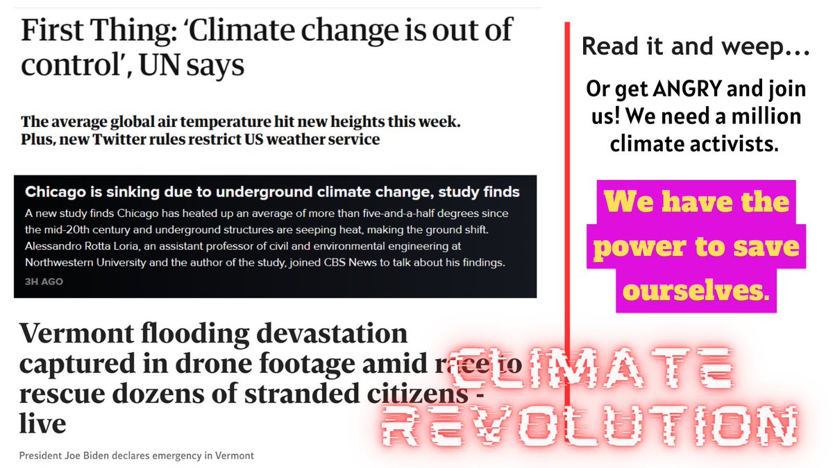 KiraOnClimate's tweet photo. The #ClimateCrisis news is horrifying. Every day, torrential #flooding, heat, #wildfires, devastation. Yet we cannot give up hope. We can take back our power, #JustStopOil, get #emissions down, and stave off the very worst. But we need everyone. We need a #ClimateRevoltion - https://t.co/bxXNyhFAs0