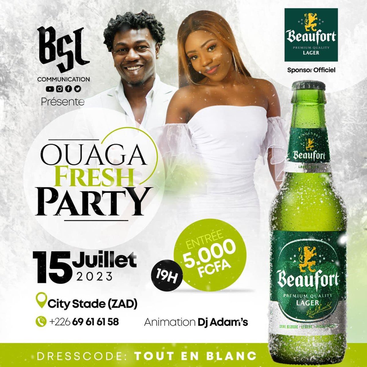 BossLifeCom1's tweet photo. Ce samedi 15 juillet, une soirée exceptionnelle se tiendra au City Stade (ZAD), réunissant toutes les belles femmes de Ouagadougou. 

Ne manquez pas cette occasion de les rencontrer en prenant votre ticket dès maintenant au 78 09 70 07
dress code : Tout en Blanc. https://t.co/7qwRrvW91t