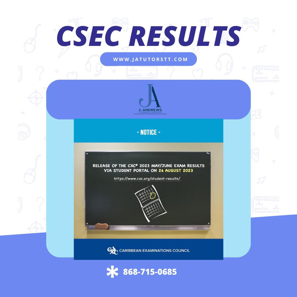 IMPORTANT #notice from the CXC ! 

Students can access their 2023 May/June results via the following link on Aug 24th, 2023. cxc.org/student-result… 

#csec2023 #results #oneononetutoring