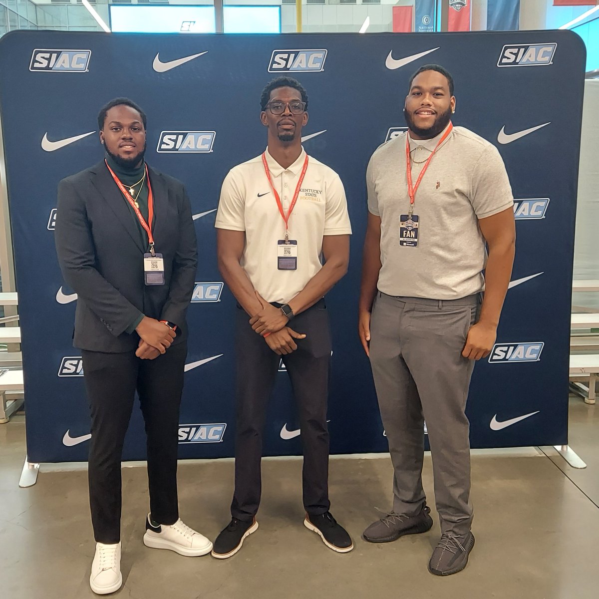 HBCUSports1's tweet photo. 2023 SIAC Football Media Day 
* Kentucky State University 
* Head Coach Felton Huggins
* LB  Jaylen Johnson 
* DL  Jimmy Edmonds https://t.co/2VvYp4GnOJ