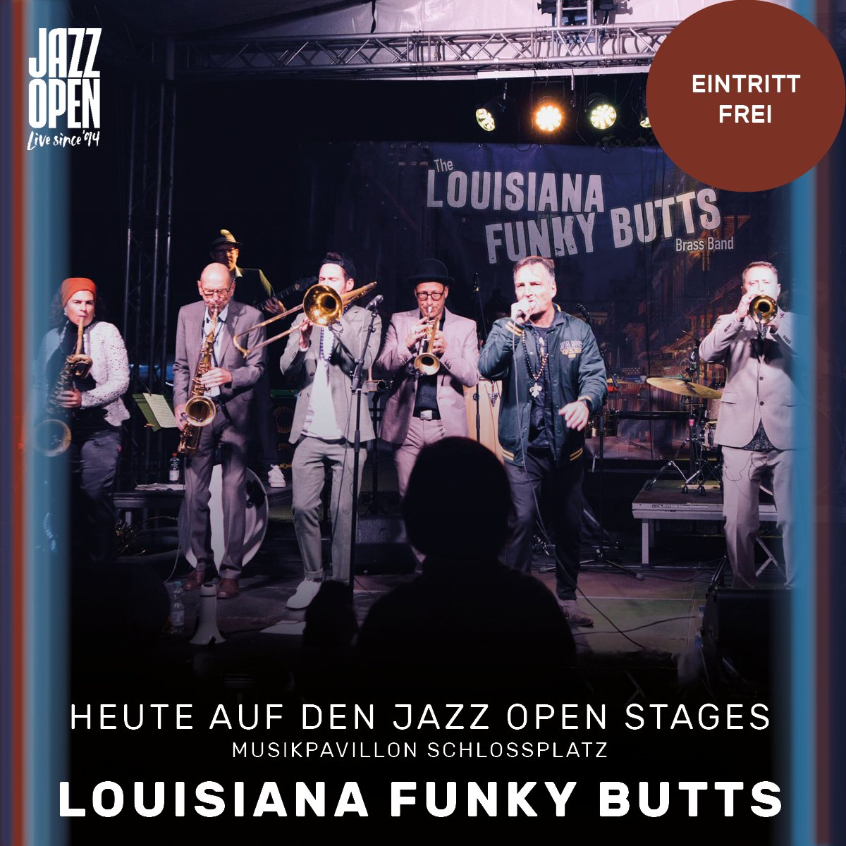 Die 29. jazzopen stuttgart starten! Heute: Louisiana Funky Butts um 17:00 Uhr im Musikpavillon (eintrittsfrei), German Jazz Trophy: Steve Turre um 19:00 Uhr im SpardaWelt Eventcenter, Snarky Puppy (Opener: Dreivierteblut) ab 19:15 Uhr im Alten Schloss.
#jazzopen #festival #music