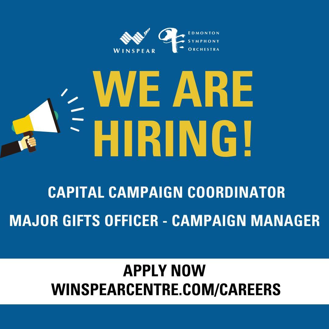 Ready to join our team? 🎉 The Winspear Centre is seeking a motivated Capital Campaign Coordinator and a talented Major Gifts Officer - Campaign Manager. Check out the full-time positions and find detailed job descriptions at 👉 winspearcentre.com/careers