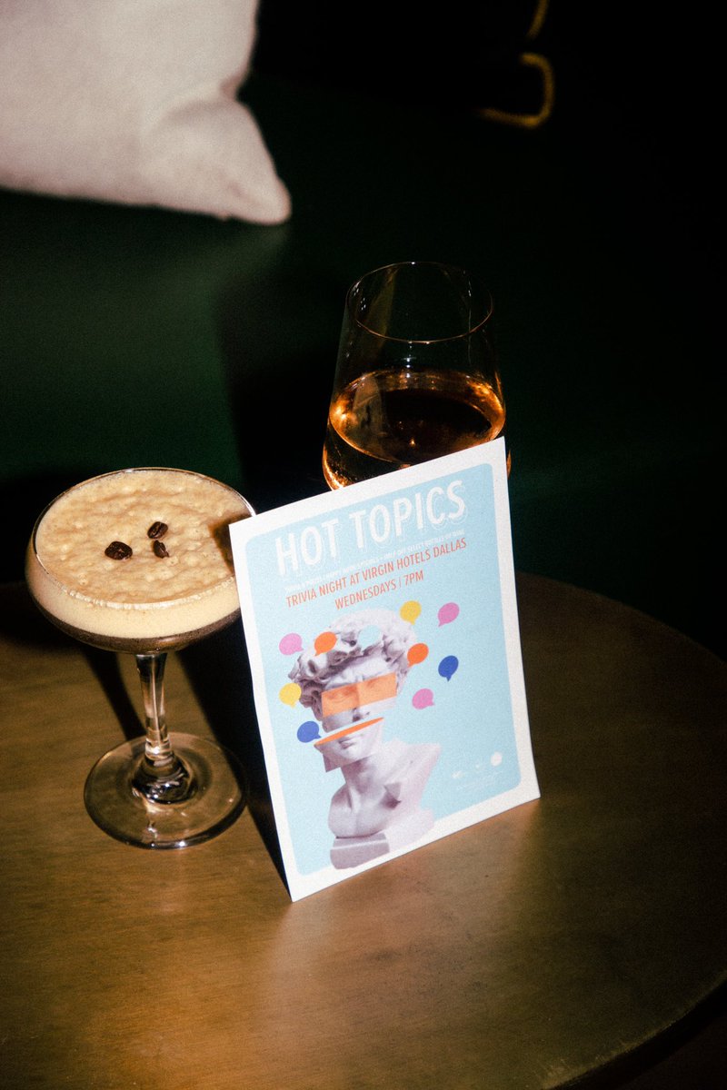 virginhotelsdal's tweet photo. Get your thinking caps on… it’s trivia night at #CommonsClubDal 🧠  Grab your squad &amp; join us for an evening of brain-teasing fun + happy hour specials on food and drink! See you at 7PM ⏰ #VirginHotelsDal https://t.co/rYEX00OE0O