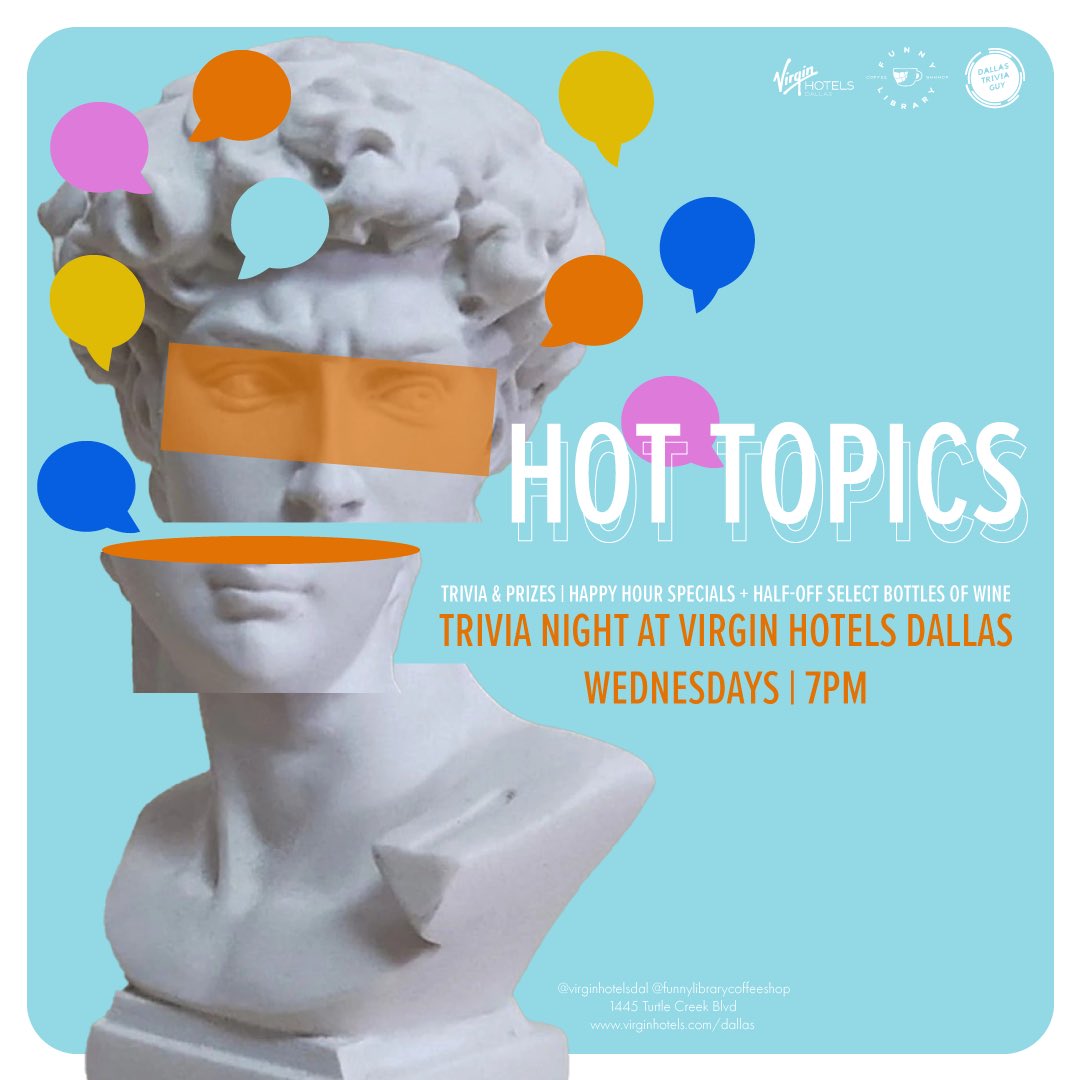 virginhotelsdal's tweet photo. Get your thinking caps on… it’s trivia night at #CommonsClubDal 🧠  Grab your squad &amp; join us for an evening of brain-teasing fun + happy hour specials on food and drink! See you at 7PM ⏰ #VirginHotelsDal https://t.co/rYEX00OE0O