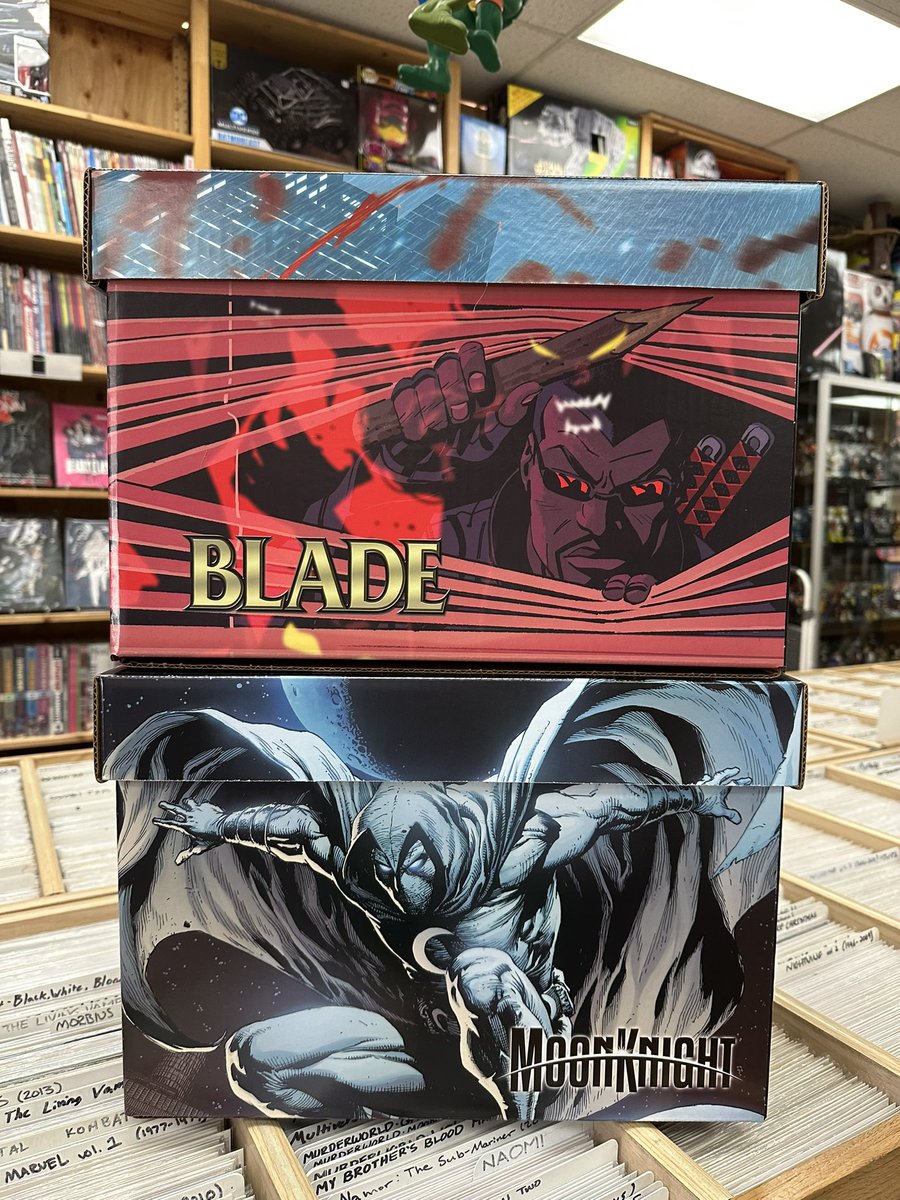 ComicsTnT's tweet image. New comic boxes! Blade and Moonknight! $11.99 each! 😀 #comicboxes #blade #moonknight #marvelcomics #comicstoonsntoys #tustincalifornia