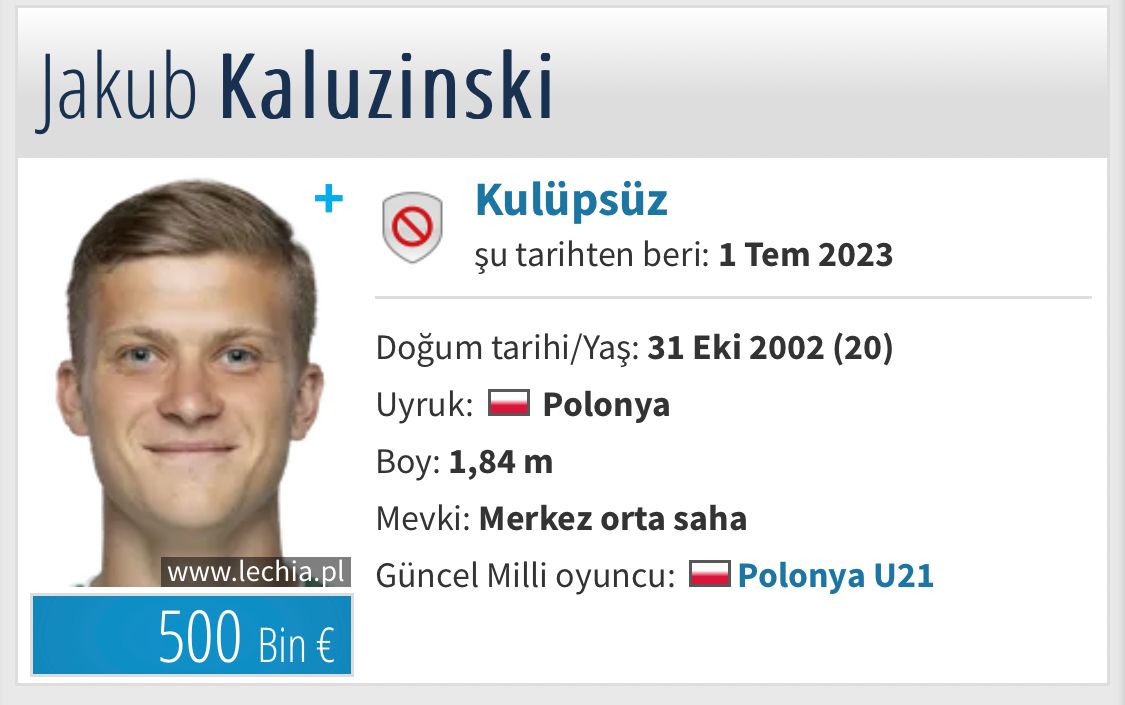 Antalyaspor'da ilk imza geleceğe yönelik oldu. Takımın yaşını gençleştirmek isteyen ve direk oynayacak oyuncu düşünen Antalyaspor yönetimi Polonya U-21 orta sahası Jakub Kaluzinski ile anlaşma sağladı.