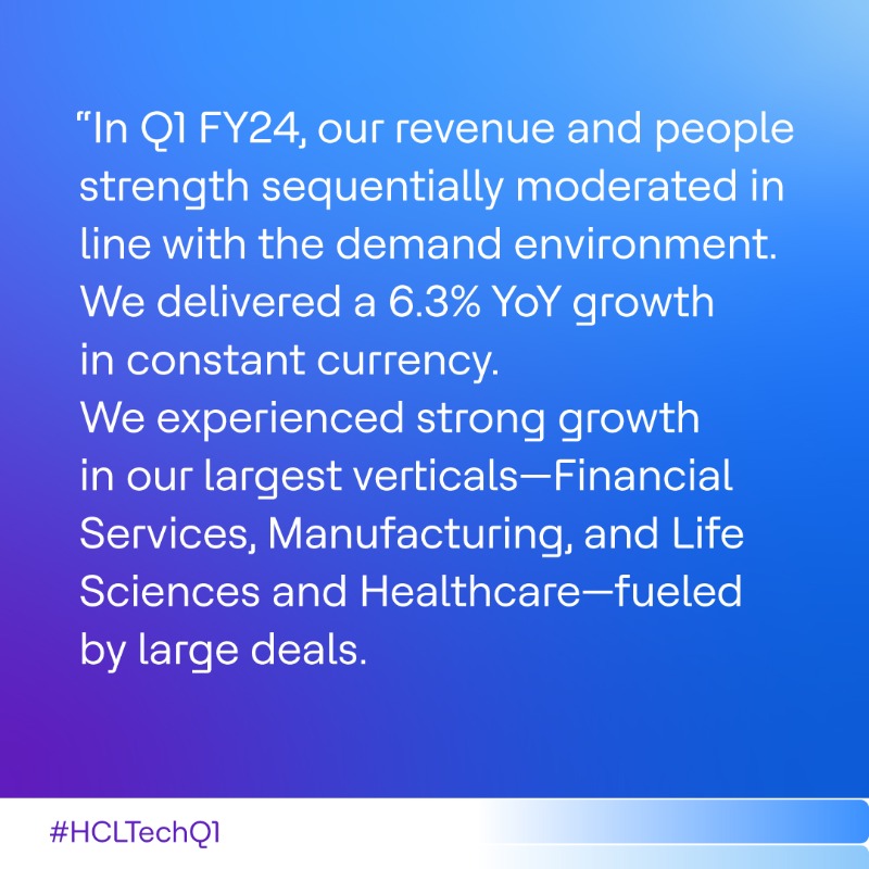 hcltech's tweet photo. Our CEO & Managing Director Vijayakumar C on our financial performance in Q1 FY24. Visit our Investor Relations page for more highlights from #HCLTechQ1.
#SuperchargingProgress