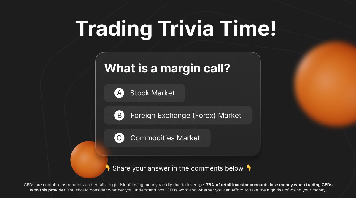 IQOption's tweet photo. ๐ โถ Trading Triviaโ ๐
Reply with your answer below! ๐ค
#TradingTrivia #cfds #iqoption #trivia #tradinginfo #tradingplatform
_
Risk Warning: 76% of retail CFD accounts lose money. https://t.co/ROvpMWg0s8