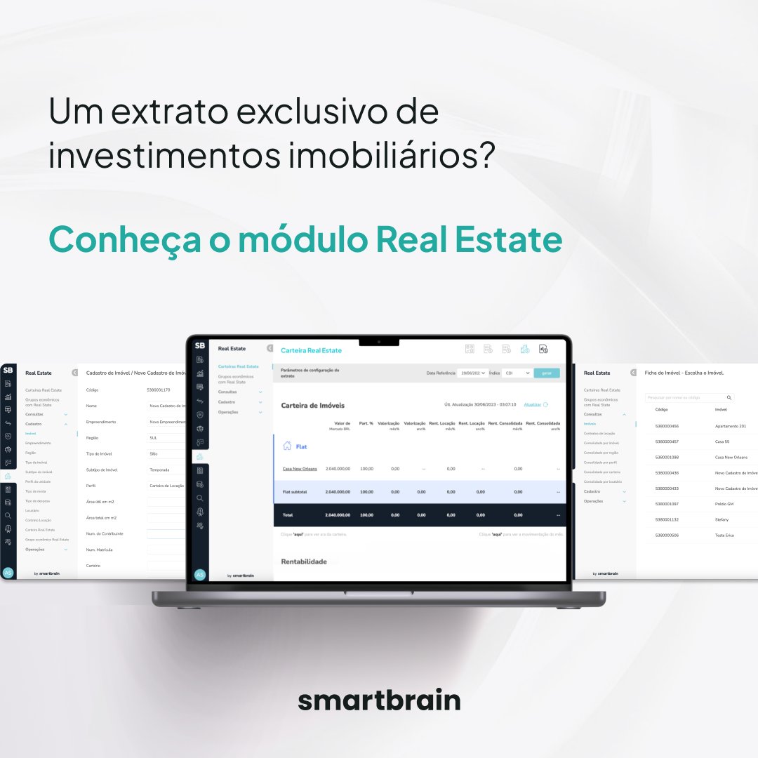 smartbrain_br's tweet photo. Com o módulo Real Estate você faz a gestão de investimentos em imóveis e monitora as receitas dos seus clientes. Acompanhe rentabilidade, vacância, disponibilidade financeira, vencimentos e muito mais. Peça uma demonstração, link na bio. https://t.co/QJeWX2Ksfy