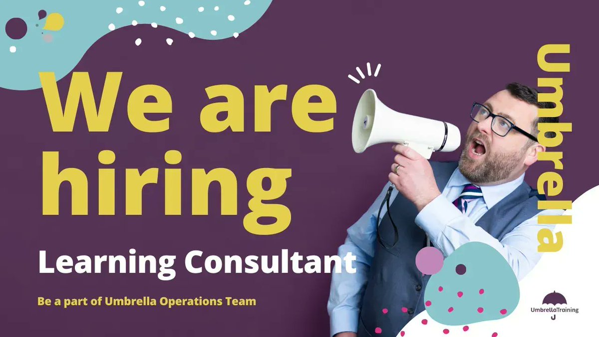 We are hiring! We're currently looking for a Learning Consultant at Umbrella! If you want to join a great Industry and work with a fabulous group of people then please apply. buff.ly/3P1zer1 #ComeUnderOurUmbrella☂ #Hiring