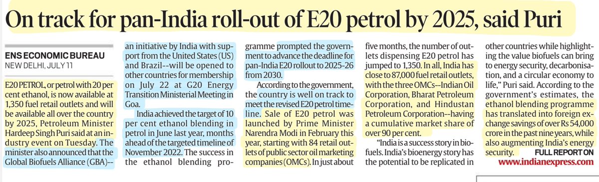 imRavikantYadav's tweet photo. Todays #newspapers IE & TH
*Not enough #rain in Pulses heartland:Y #arhar cud face Heat this yr
*SC asks ED chief to quit but upholds ammendments
*#E20 petrol (#Ethanol blend) pan #India roll out by 2025
*India explores liquefaction units in #Iraq to convert #FlaredGas into #LNG https://t.co/QoEw67LHgG