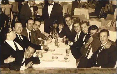 TheRubberDuck79's tweet photo. #Operation40: Photo taken in a nightclub in Mexico City on Jan 22, 1963. the man closest to the camera on the left is Felix Rodriguez, next to him is Porter Goss and Barry Seal. Frank Sturgis is attempting to hide his face with his coat. Albertao 'Loco' Blanco (3rd right) and Jorgo Robreno (4th right). 

in this group is the man that actually killed JFK.