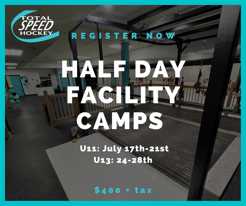 💥Facility Half Day Camps are open for registration! 3:1 player to coach ratio! Skating Treadmill &amp; Synthetic ice everyday 🔥