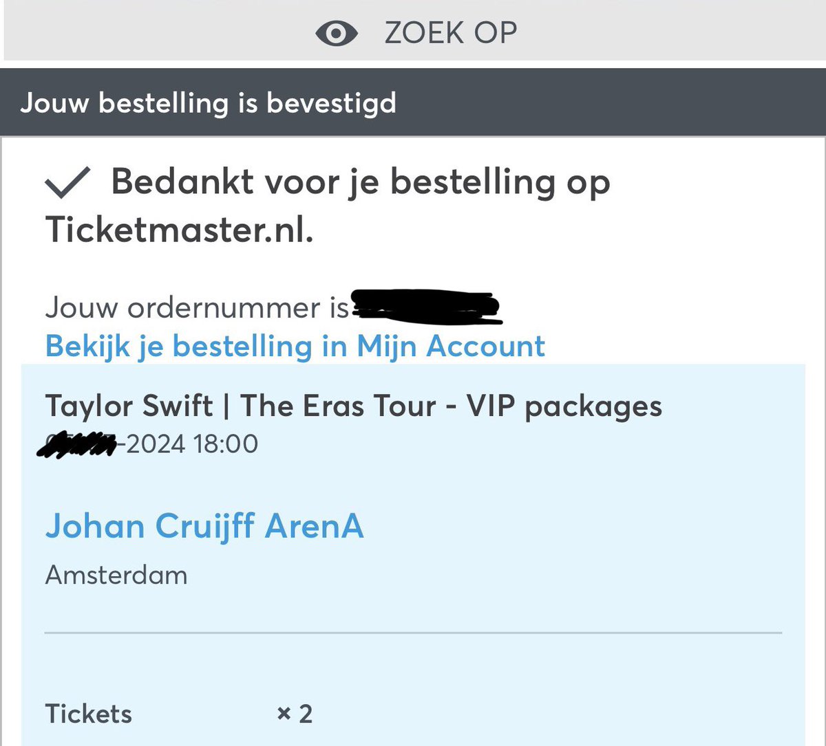 After 6 hours in a queue, a new ticketmaster account, trying 3 different credit cards and navigating a website in a language I only slightly understand… #TaylorSwiftErasTour #AmsterdamTSTheErasTour