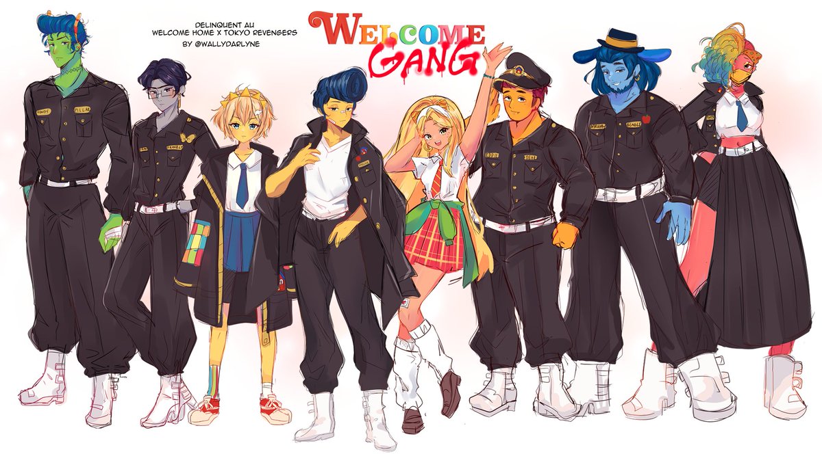 WALLYDARLYNE's tweet photo. Welcome, Gang!

Come join the fun and meet the gang!
 Delinquent Wally is so excited to meet you ( ´ ꒳ ` )
Re-introducing my Welcome Home AU!
-
The colored version is here! Thank you for the support on their designs. I had fun drawing everyone!

#WelcomeHomeAU
#WallyDarlingAU https://t.co/QGJucaEOUU