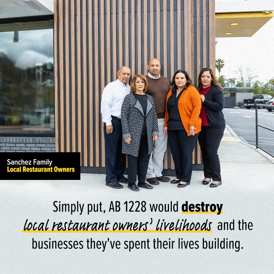 StopAB1228's tweet photo. AB 1228 would strip local restaurant owners of their authority and rights as business owners and effectively turn them into middle management working for the corporation. Urge your Senator to vote NO on AB 1228. https://t.co/Bd50l1iGoG