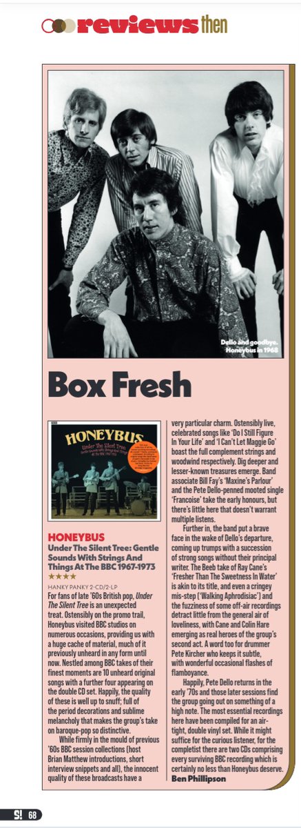 HankyPankyRecs's tweet photo. ICYMI check out this 4-star review of our Honeybus BBC sessions 2LP/2CD set in the June issue of @shindigmagazine "full of the period decoration and sublime melancholy that makes the group's take on baroque-pop so distinctive" #honeybus #bbcsessions #petedello #raycane #colinhare https://t.co/nGY2Wtt4G2