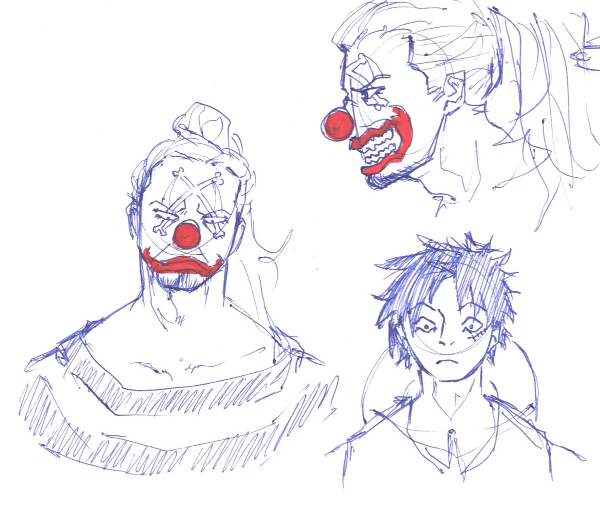 I am also an one piece enjoyer So yeah I will draw some egos in one piece au And have this little sketch, I love clown Buggy