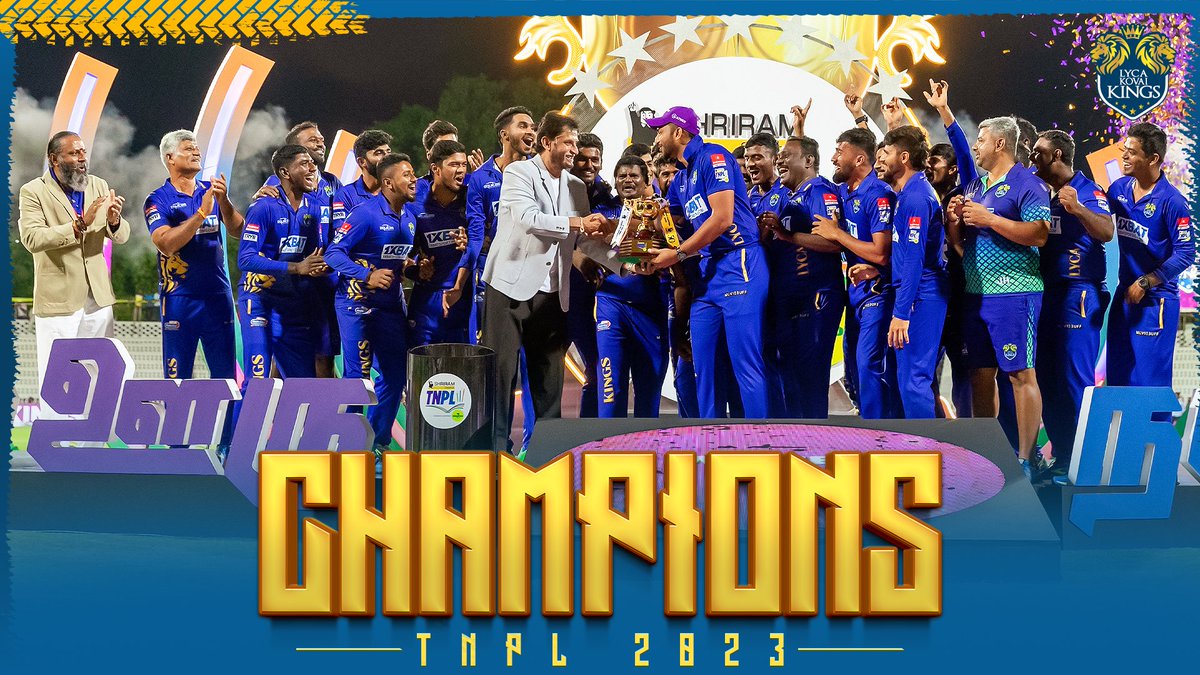 LycaKovaiKings's tweet photo. And the moment we were all waiting for 🍾🙌. The reward for all our efforts. 💪 There's nothing quite like the feeling of lifting 🏆 the trophy after a long and grueling 😅 season! 

Enna Makkalae... #GethuKaatitoma? 💥💪🏻

@TNPremierLeague #LKKvNRK #TNPLFinale #TNPL2023 #TNPL 🏏 #LKK #LycaKovaiKings 👑💙