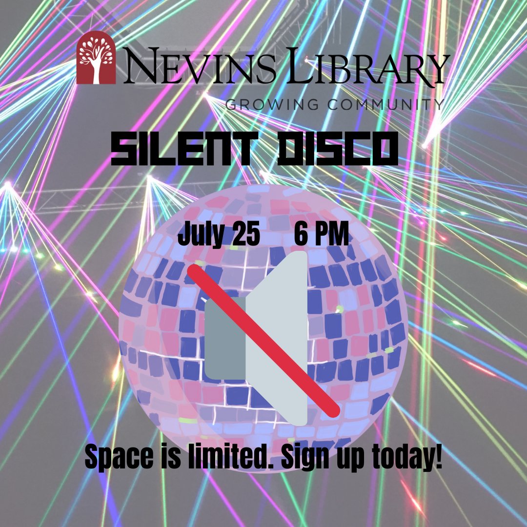 #Nevins #nevinslibrary #nevinsteensection #nevinsteens #silentdisco #silentdisco📷 #dancing
Come dance July 25 at 6 PM. Sign up here: nevinslibrary.assabetinteractive.com/calendar/find-…  or by calling 978-686-4080 ext 26.