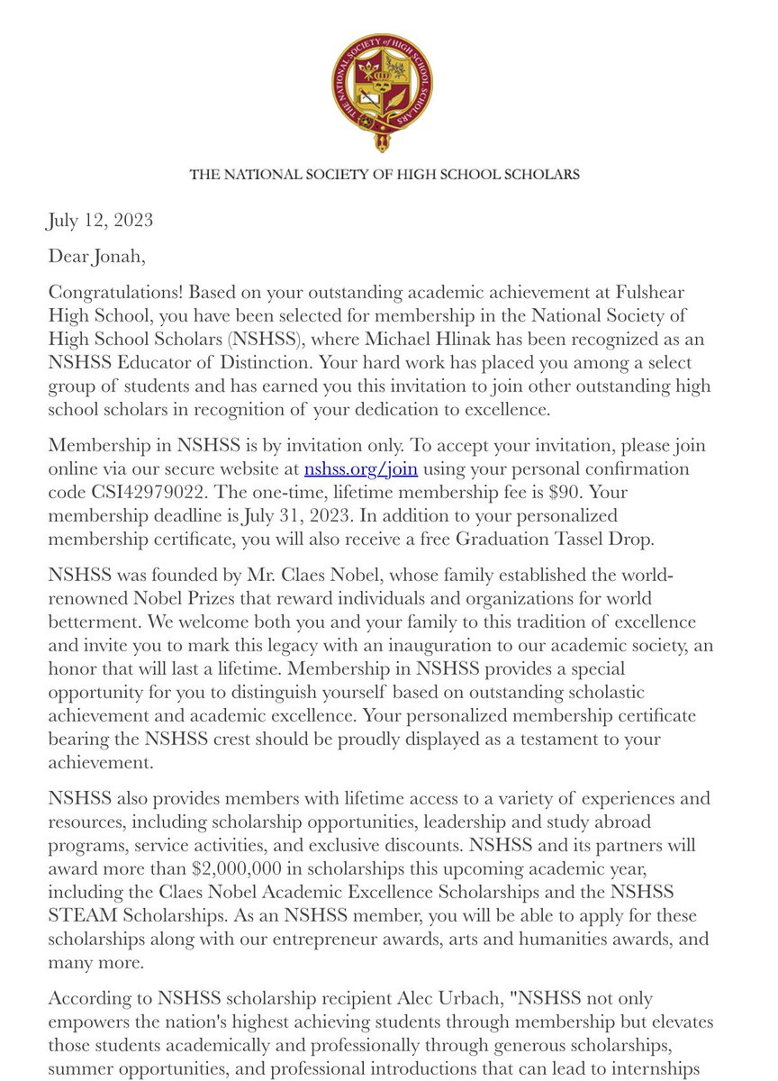 Rated a high academic student for my class. Also made National honors society.