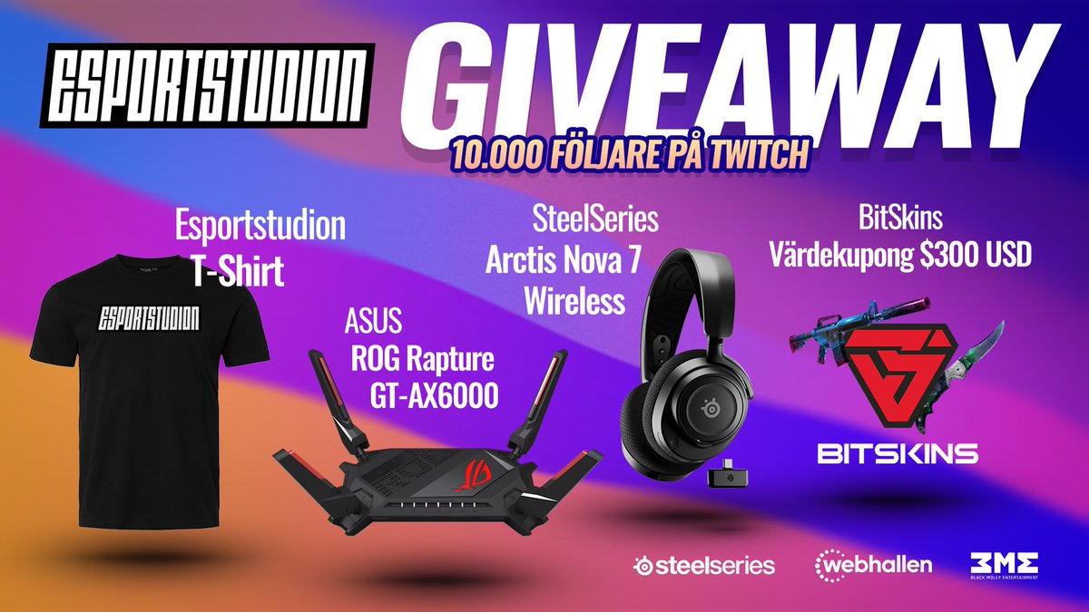 Esportstudion (@esportstudion) on Twitter photo 🎆 10 000 FÖLJARE! 🎇
Vi har nu klivit över en magisk milstolpe på Twitch och firar det med en riktigt fet tävling i samarbete med våra vänner på <a href="/BitSkinsCom/">BitSkins | Buy and Sell CS2 skins</a>, <a href="/SteelSeries/">SteelSeries</a> och <a href="/webhallen/">Webhallen</a>. ❤️
För att vara med i tävlingen 👇🏽
✅ Följ <a href="/esportstudion/">Esportstudion</a>
♻️ Retweeta
❇️ Tagga tre 🎆 10 000 FÖLJARE! 🎇
Vi har nu klivit över en magisk milstolpe på Twitch och firar det med en riktigt fet tävling i samarbete med våra vänner på <a href="/BitSkinsCom/">BitSkins | Buy and Sell CS2 skins</a>, <a href="/SteelSeries/">SteelSeries</a> och <a href="/webhallen/">Webhallen</a>. ❤️
För att vara med i tävlingen 👇🏽
✅ Följ <a href="/esportstudion/">Esportstudion</a>
♻️ Retweeta
❇️ Tagga tre