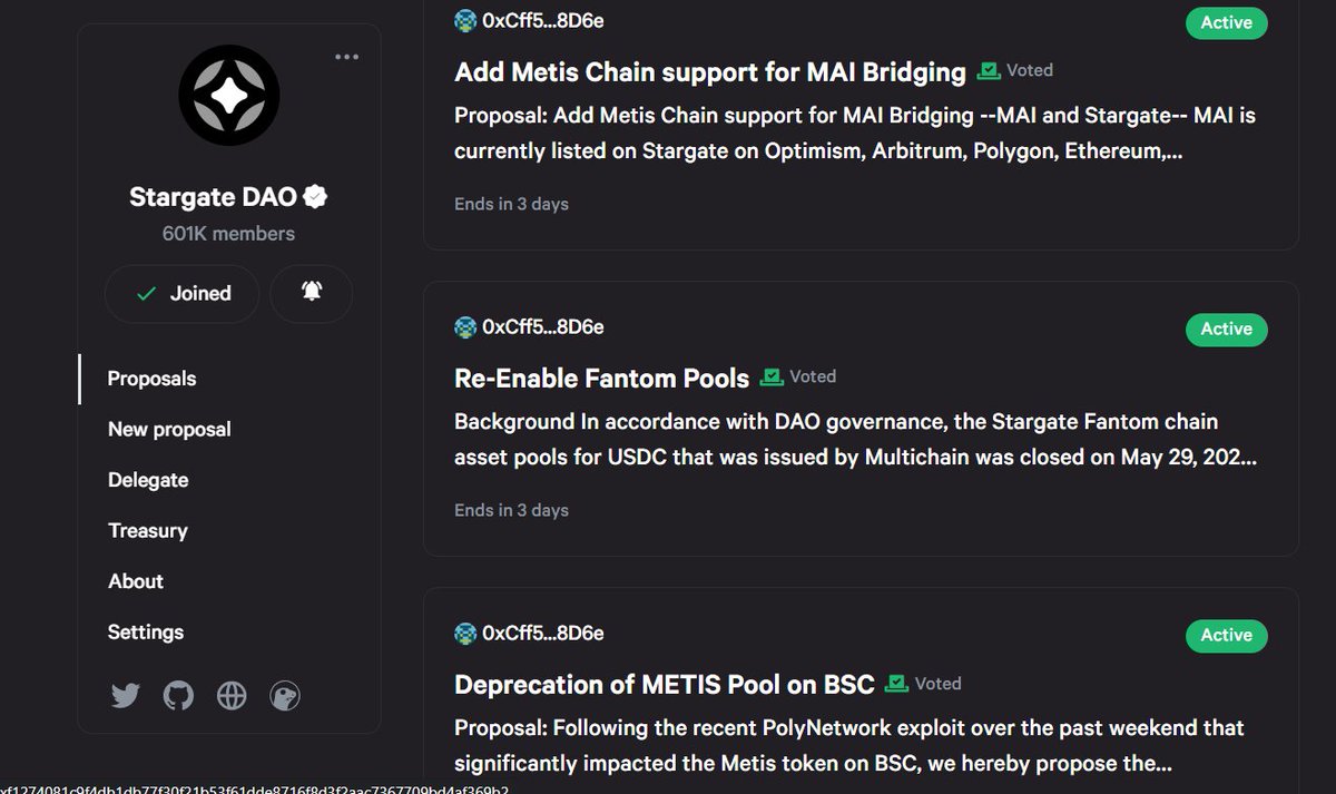 #LayerZero #Airdrop #Snapshot #STG #Stargate #Gitcoin 

🪂Muhtemel LayerZero airdrobu için önemli olacağını düşündüğüm Stargate Snapshot oylamaları geldi.
👇

1⃣
snapshot.org/#/stgdao.eth/p…
2⃣
snapshot.org/#/stgdao.eth/p…
3⃣
snapshot.org/#/stgdao.eth/p…