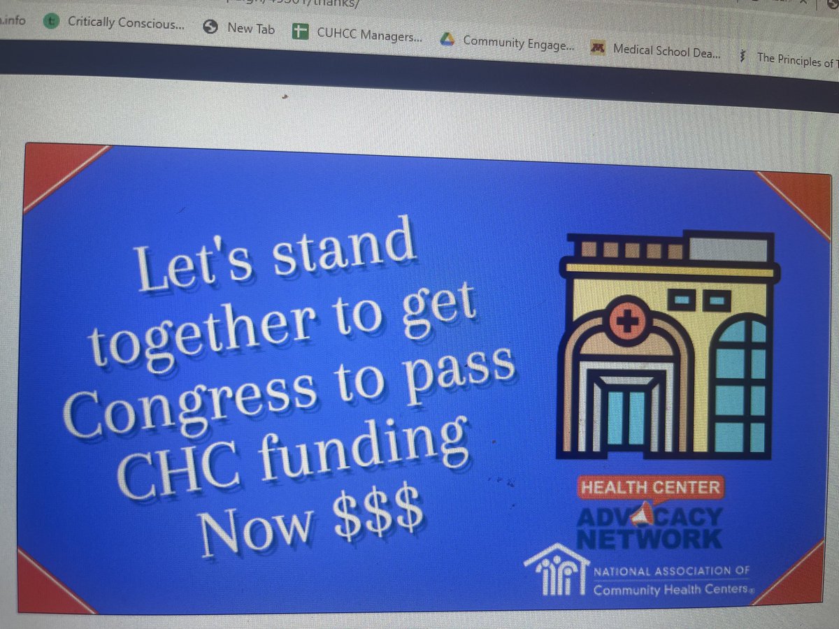 Protect community health centers for continued and increased access to primary care to underserved ⁦<a href="/UMNCUHCC/">UMN CUHCC</a>⁩