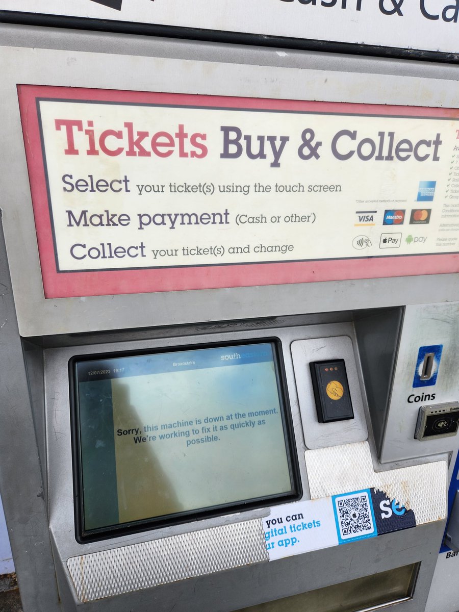 anna_menezes84's tweet photo. @Se_Railway @nationalrailenq  ticket machine out of order at Broadstairs station so I cannot collect my tickets for the morning. Please can you advise what I'm supposed to do? https://t.co/PqIDxZFUDG