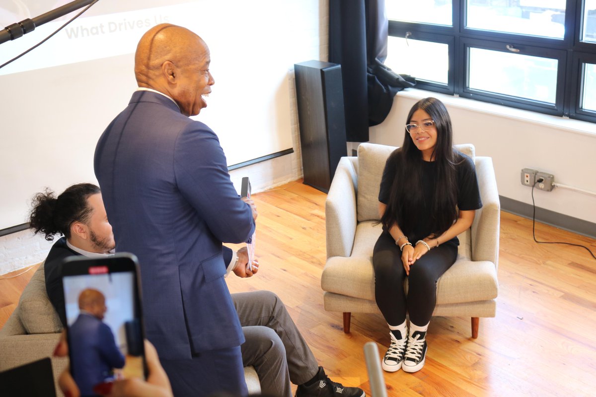 NYCYouth's tweet photo. SYEP Storytellers! Mayor Adams, Deputy Mayor Ana Almanzar, and Commissioner Howard dropped by @ReelWorks in Brooklyn for the official kickoff of #SYEP 2023. Somewhere in that room may be the next great filmmaker or documentarian. #NYCYouth #ReelWorks #SYEP60 https://t.co/enLk0E1Fzn