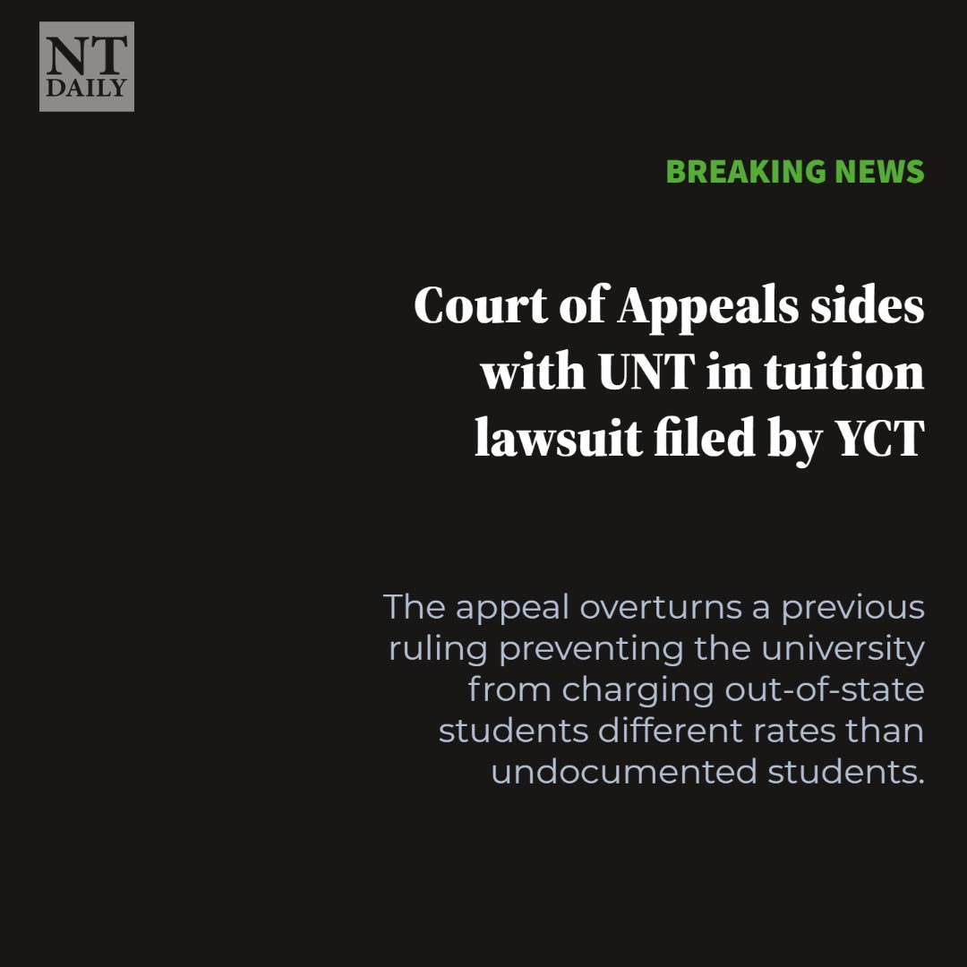North Texas Daily (@ntdaily) on Twitter photo BREAKING NEWS: Court of Appeals sides with UNT in tuition lawsuit filed by YCT
📝: <a href="/IBelkoura/">Ismael M. Belkoura</a>
Read more: buff.ly/3JWgS7s BREAKING NEWS: Court of Appeals sides with UNT in tuition lawsuit filed by YCT
📝: <a href="/IBelkoura/">Ismael M. Belkoura</a>
Read more: buff.ly/3JWgS7s