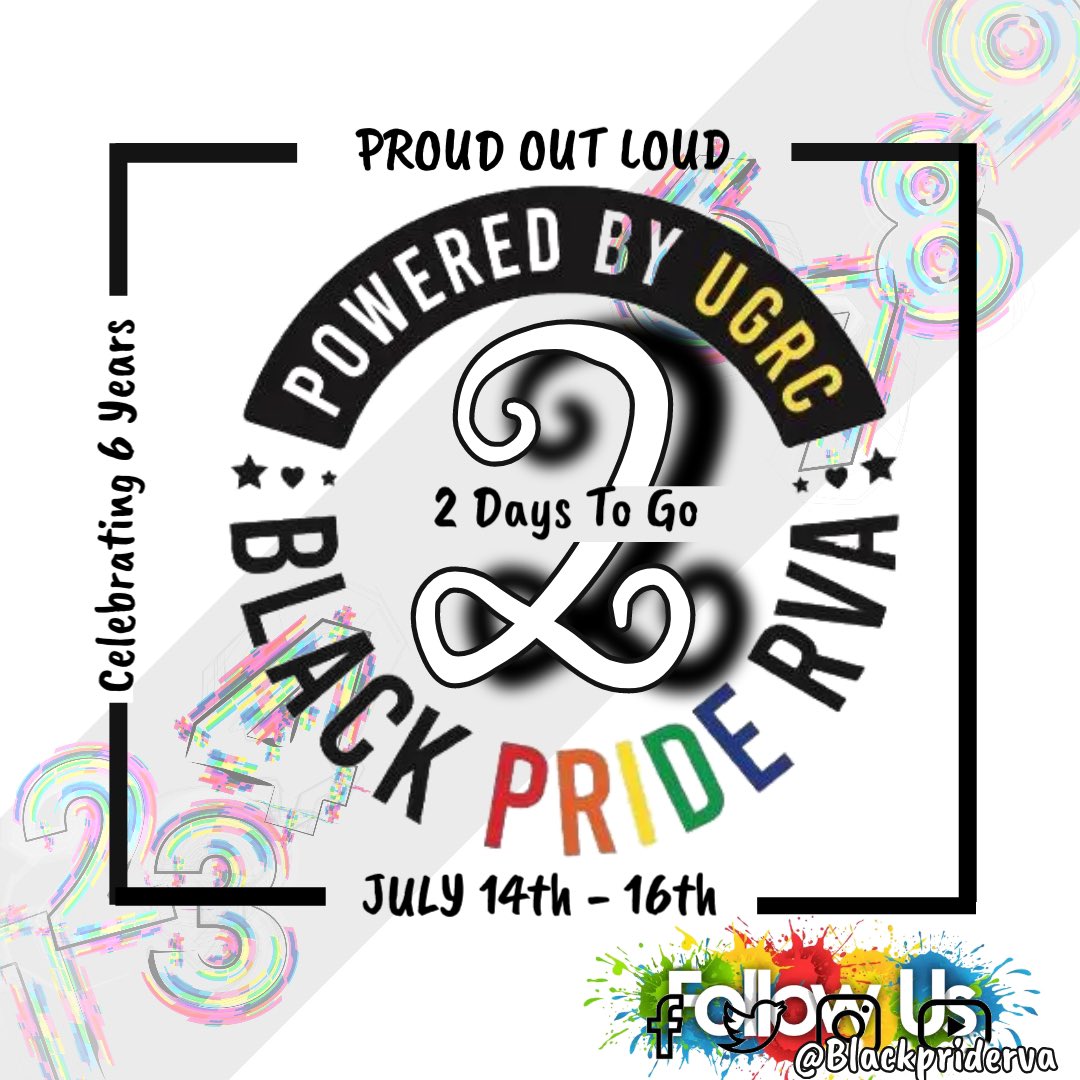 The Countdown is counting down!!!! OMG We are just 2 Days away from our 6th Annual Black Pride RVA Weekend. Celebrating July 14th-16th 2023 with a Kick off Partyy @godfreysrva .  Mark your Calendars, Set your Alarms and share with your family &amp; Friends… EVERYONE IS WELCOME.