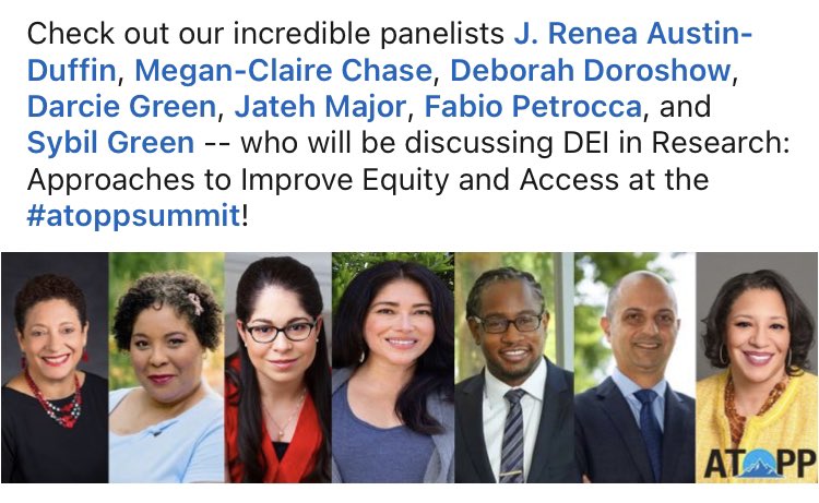 warriormegsie's tweet photo. You might see a familiar face below…ME! I’m coming to New Orleans for the #ATOPPSummit tomorrow! Honored to join this panel discussing DEI in Research: Approaches to Improve Equity and Access. Say hi if you're there! Any #cancer friends in NOLA? #patientadvocacy  #blackfamcan https://t.co/QfmZ4M9uCQ