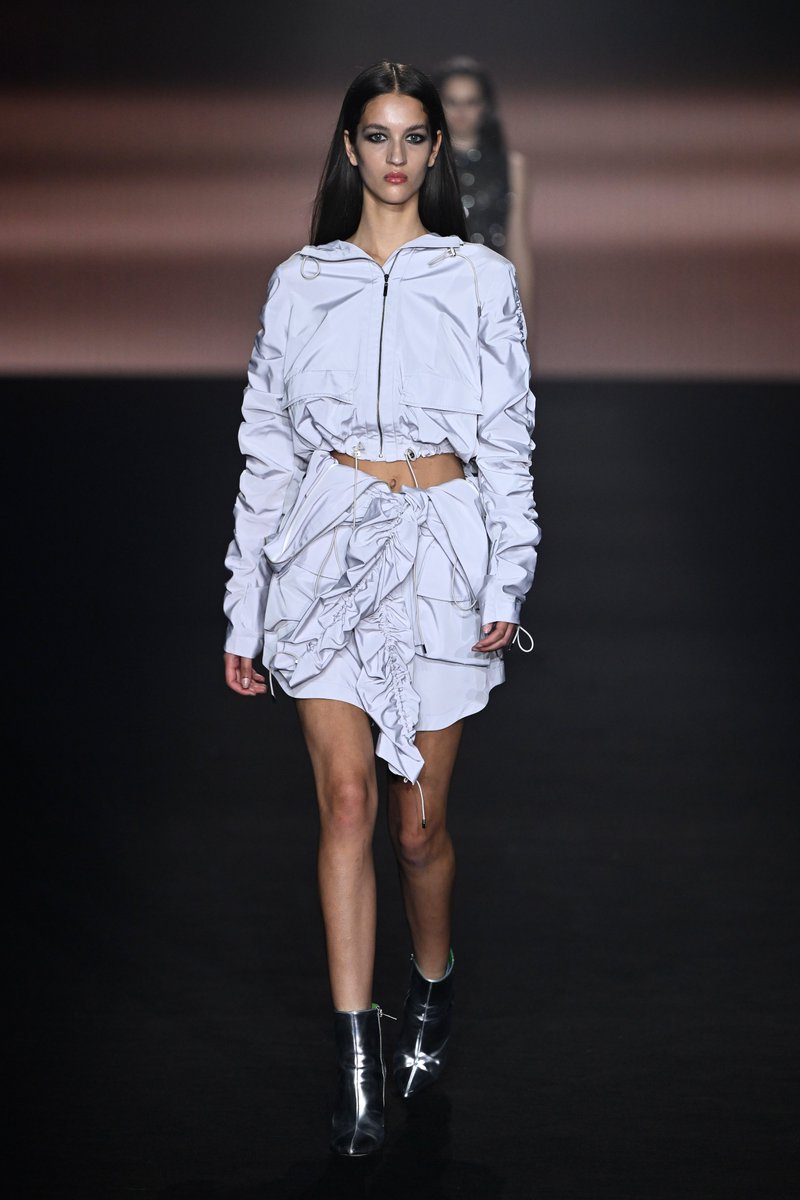 Ruching and tie details at #CueClothing's #AAFW runway. Photos by Getty Images.